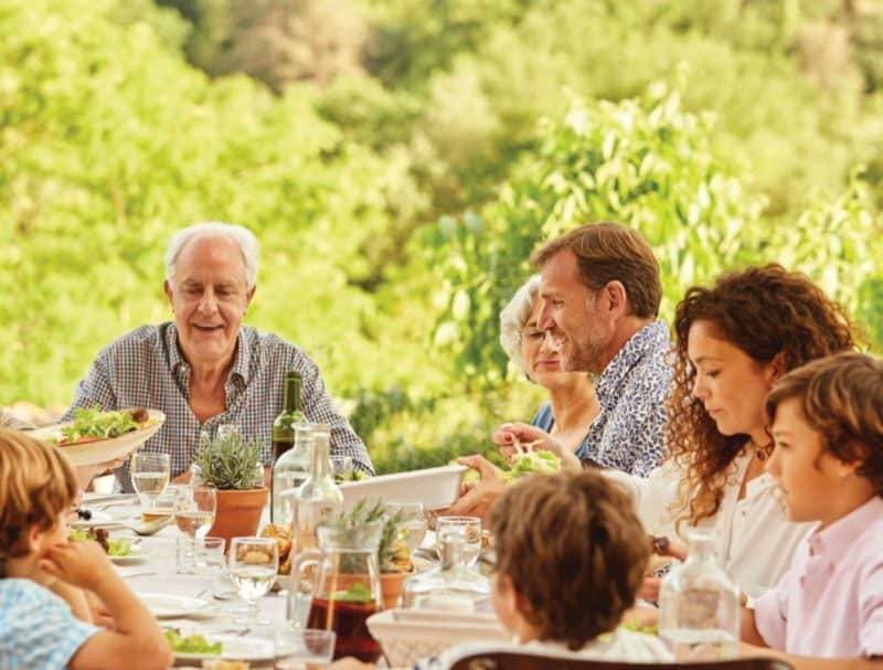 Family eating outside.